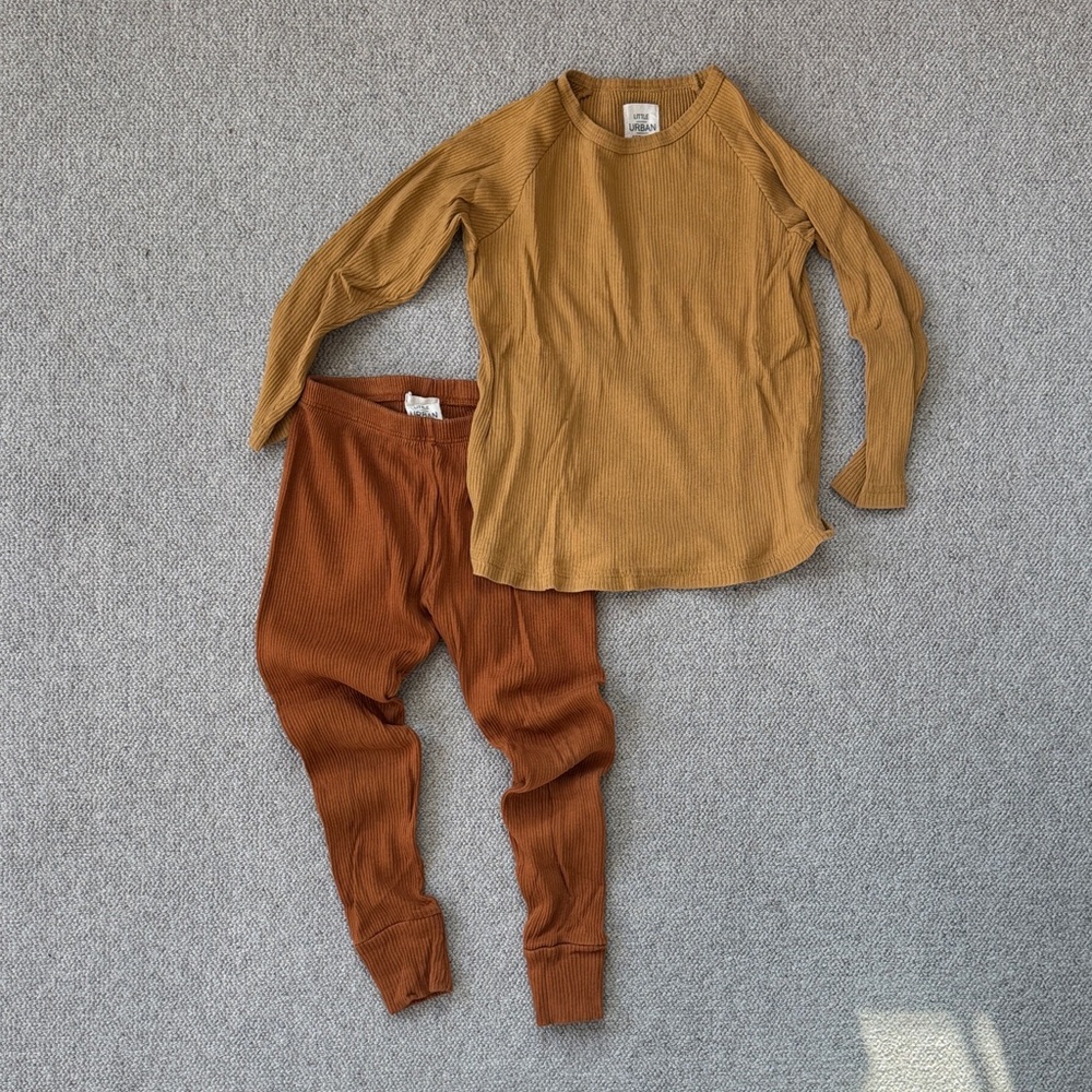 Little Urban Apparel Cozy Ribbed Two-Piece Set in Mustard and Rust